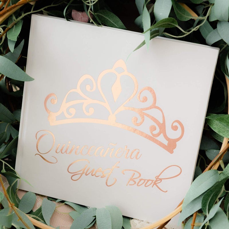 Calculs Libro De Firmas Para QuinceaÃ±era Guest Book 15th Quinceanera Party Favors Polaroid Picture Book Decorations 8.5â€ Square White Cover Rose Gold Gilding - Image 4